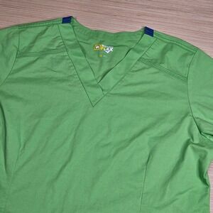 WonderFlex Scrub Top Womens M Green V-Neck Short‎ Sleeve Pockets Medical 6108